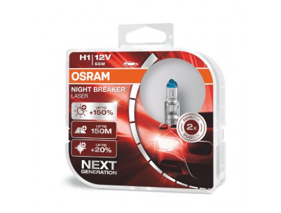 Osram lemputės Night Breaker Laser,+150%, H1, 55W,2 vnt, DUO  O641