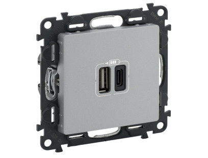 USB dvigubas C + A tipo kištukinis lizdas Valena Life Legrand 753306 (aluminio spalva)