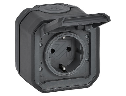 Virštinkinis 1vt. kištukinis lizdas Plexo Legrand 069799L (IP55, juodas, su įžeminimu)