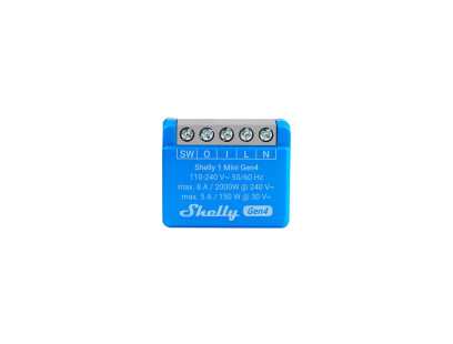 Wi-Fi, Bluetooth valdoma išmanioji relė Shelly 1 Mini Gen4 (8A 110–240VAC, 5A 30VDC)