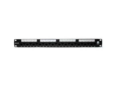 Komutacinė panelė 19'' 1U Excel 100-155 (UTP, Cat.6A, 24 prievadų, neekranuota, 110 punch down, juoda)