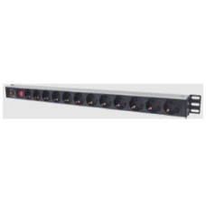 Maitinimo panelė vertikali 19'' spintai LK-BL-G10O12S (12x240V Schuko, su jungikliu, 1.8m, aliuminis korpusas)