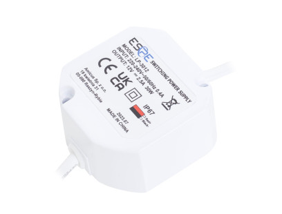 Impulsinis maitinimo šaltinis ESPE LP-3012 (30W, 2.5A/12V, hermetinis IP67, 50x47x25)