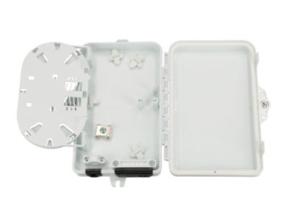 Optinė sieninė dėžutė EX 0691 (plastikinė, SC/LC duplex, 1 kabelio įėjimas, 2 adapteriai, kasetė)