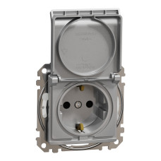 Kištukinis lizdas su įžeminimu ir dangteliu Schneider Electric Sedna Design SDD213024 (IP44, aliuminis)