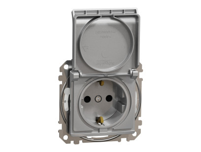 Kištukinis lizdas su įžeminimu ir dangteliu Schneider Electric Sedna Design SDD213024 (IP44, aliuminis)
