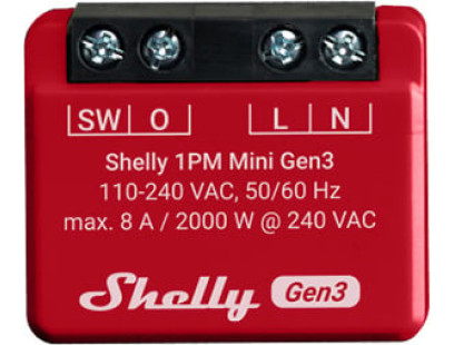 Wi-Fi, Bluetooth valdoma relė Shelly Mini 1PM Gen 3 (8A , 110-240 VAC)