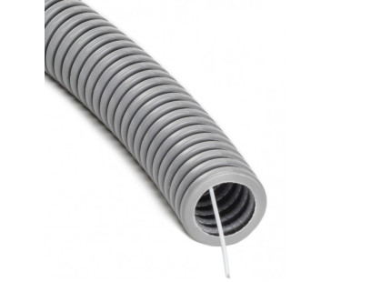 Gofruotas pilkas PVC vamzdis su viela 25mm (50m, 320 N/5 cm)
