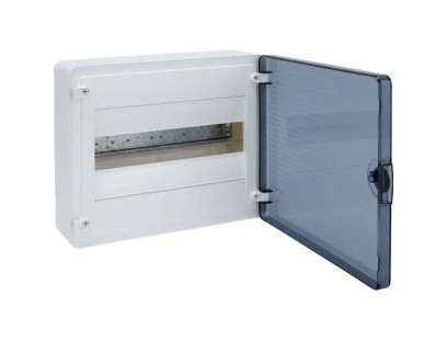 GOLF2 plastikinis virštinkinis skydelis VS112TD 1x12 mod. Hager (permatomos durelės, IP40)