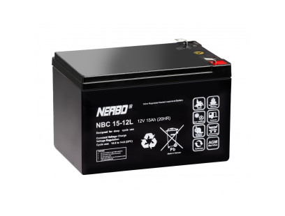 Akumuliatorius 12V 15Ah F2 6.3mm AGM VRLA NERBO NBC15-12L