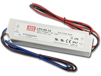 Impulsinis maitinimo šaltinis LED 12V 60W 5A IP67, Mean well, LPV-60-12